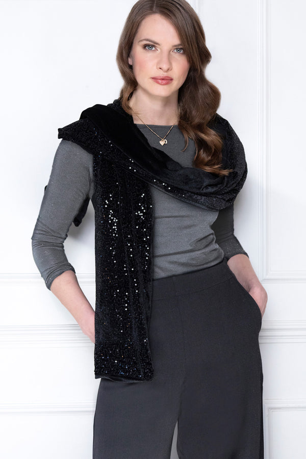 hot squash Velvet Sequin Scarf Black