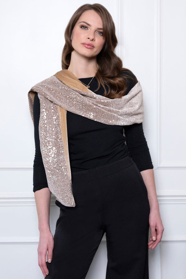 hot squash Velvet Sequin Scarf Cream / Silver