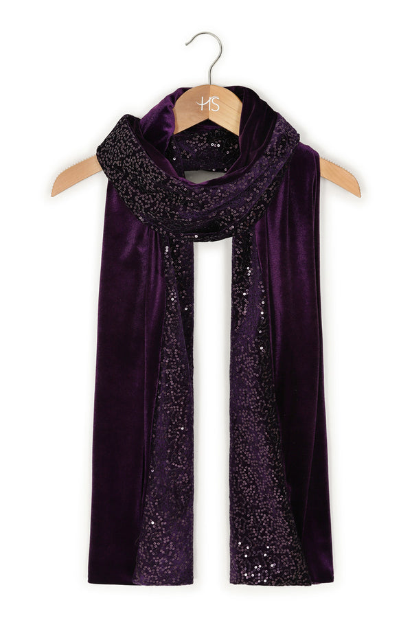 Hot Squash Velvet Sequin Scarf Damson