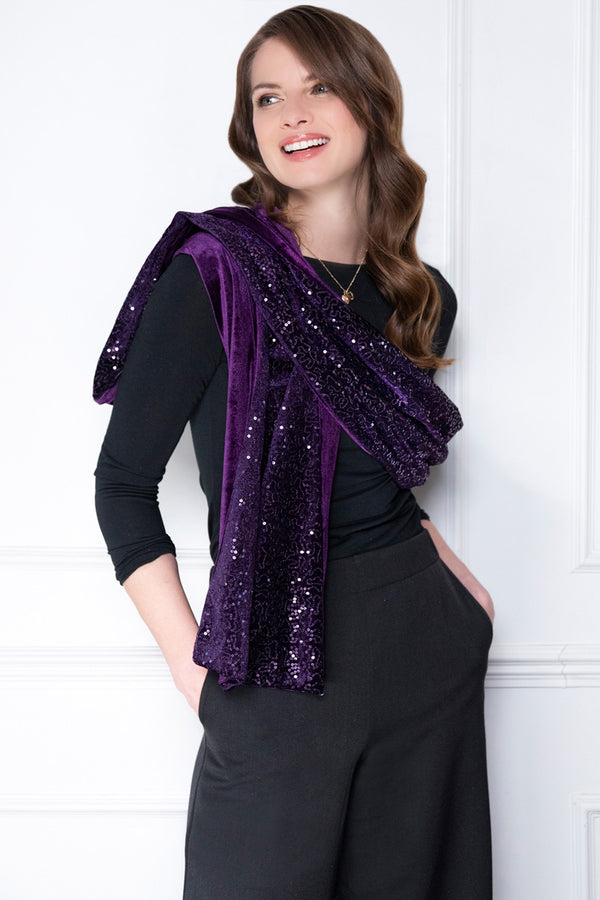 hot squash Velvet Sequin Scarf Damson