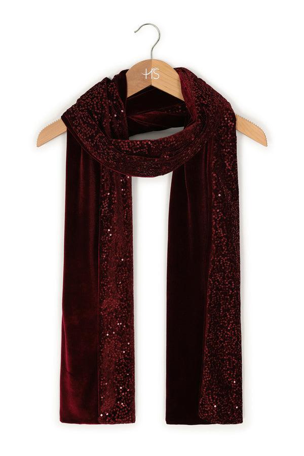 Hot Squash Velvet Sequin Scarf Wine