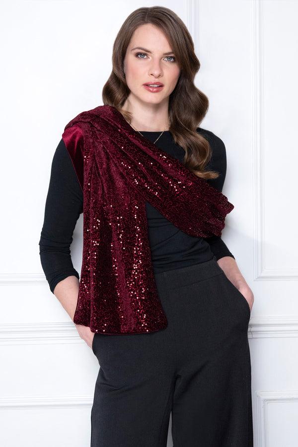 hot squash Velvet Sequin Scarf Wine