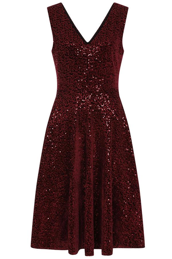 Hot Squash Velvet V Neck Fit N Flare Dress Wine