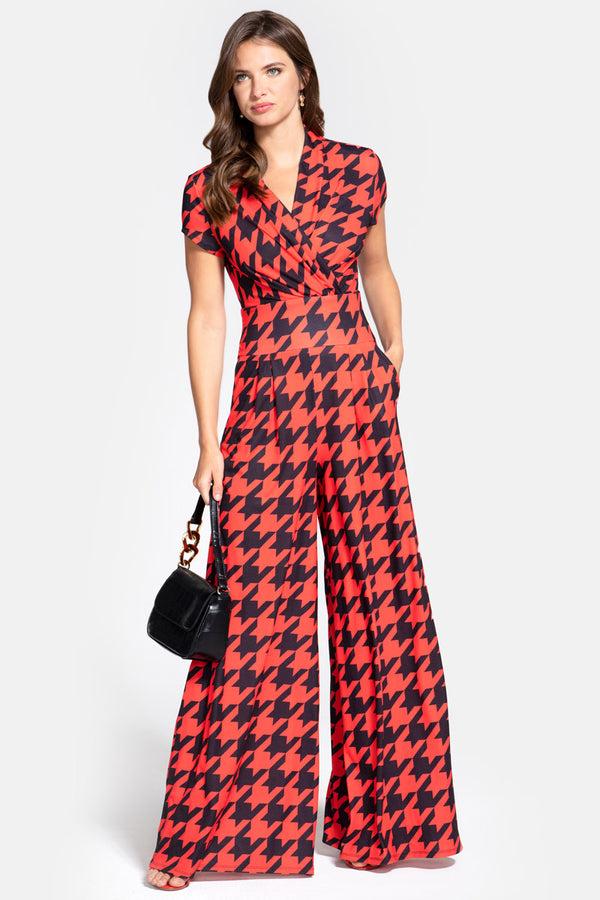 Hot Squash Wide Leg Jumpsuit Houndtooth Black / Red