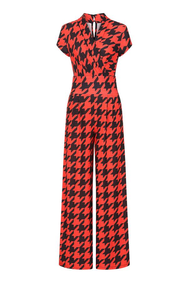 Hot Squash Wide Leg Jumpsuit Houndtooth Black / Red