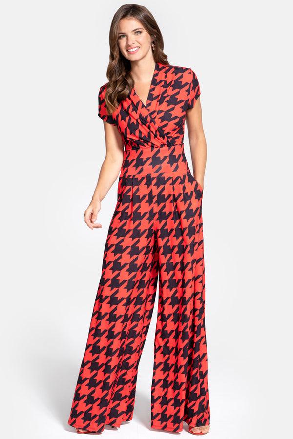 hot squash Wide Leg Jumpsuit Houndtooth Black / Red