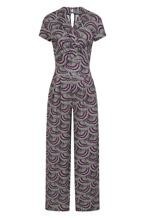 Hot Squash Wide Leg Jumpsuit Purple Kimono Print