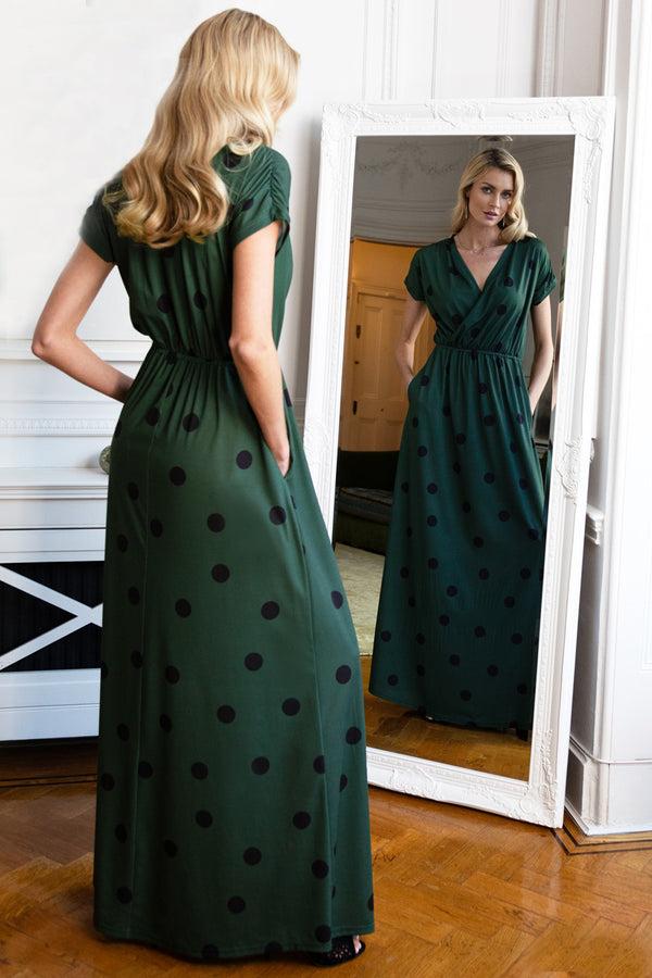 Hot Squash Jersey Maxi Dress Green/Black Polka Dots