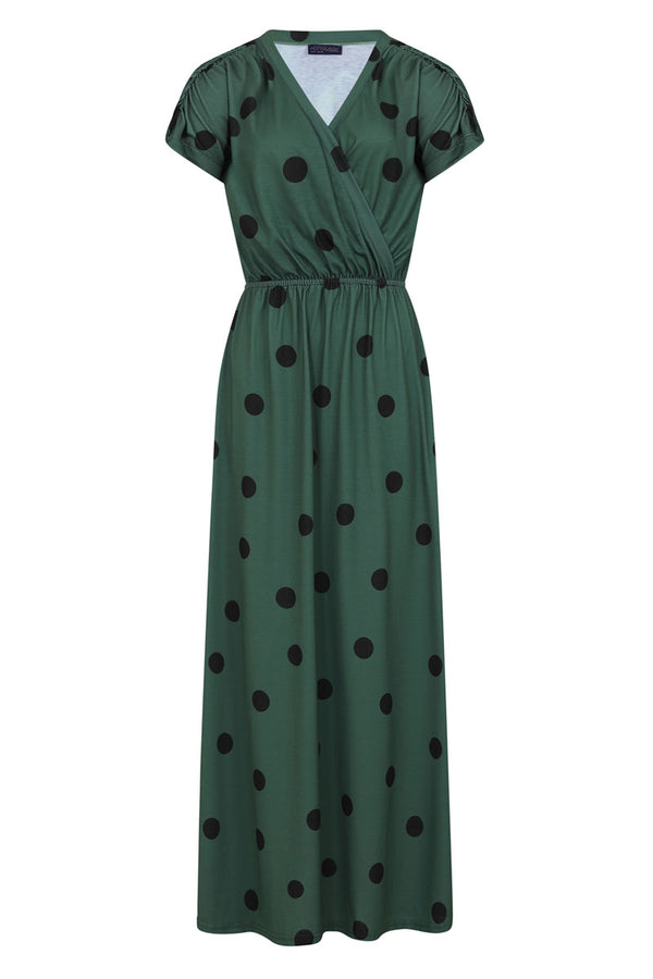 Hot Squash Jersey Maxi Dress Green/Black Polka Dots