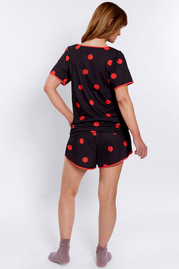 Hot Squash Jersey Shorts Pyjama Set Polka Dots Black / Red