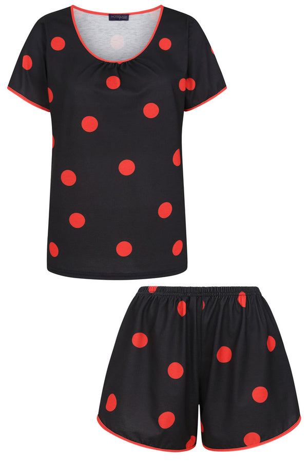 Hot Squash Jersey Shorts Pyjama Set Polka Dots Black / Red