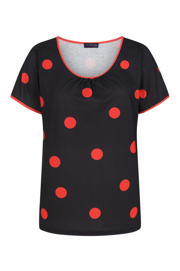 Hot Squash Jersey Shorts Pyjama Set Polka Dots Black / Red