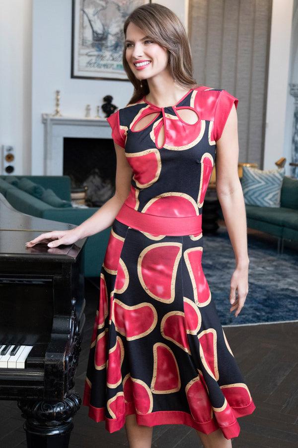 Hot Squash Keyhole Detail Fit 'n' Flare Dress Red / Black Cloud Gate