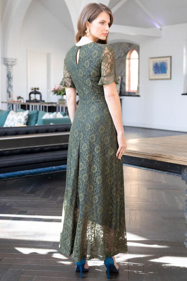 Hot Squash Keyhole Lace Dress With Asymmetric Hem Khaki / Teal
