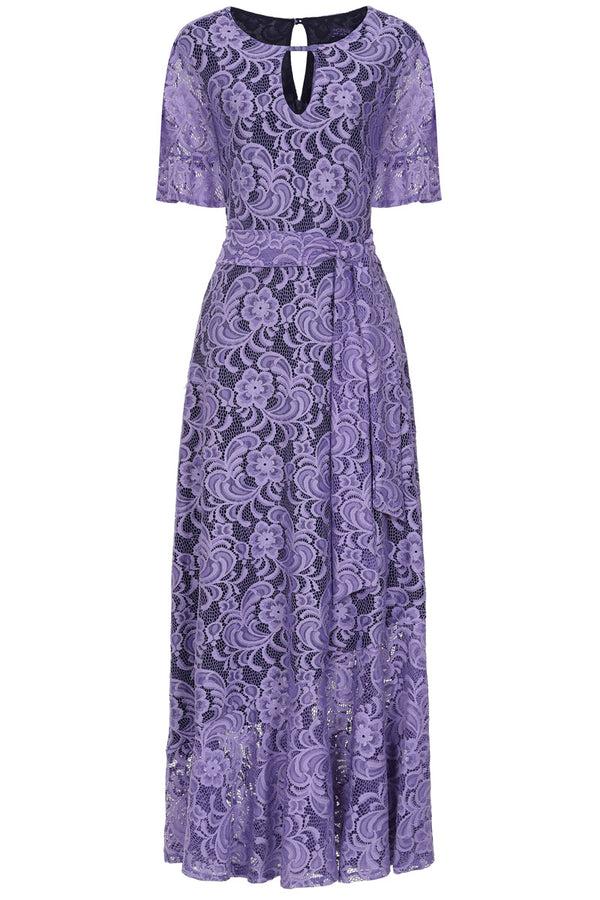 Hot Squash Keyhole Lace Dress With Asymmetric Hem Lilac / Navy