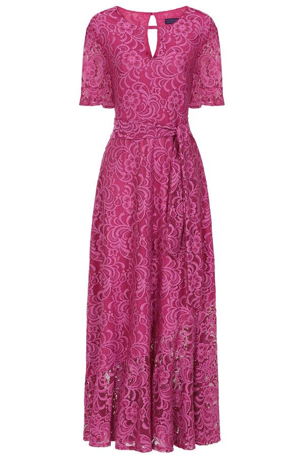 Hot Squash Keyhole Lace Dress With Asymmetric Hem Mauve / Fuchsia