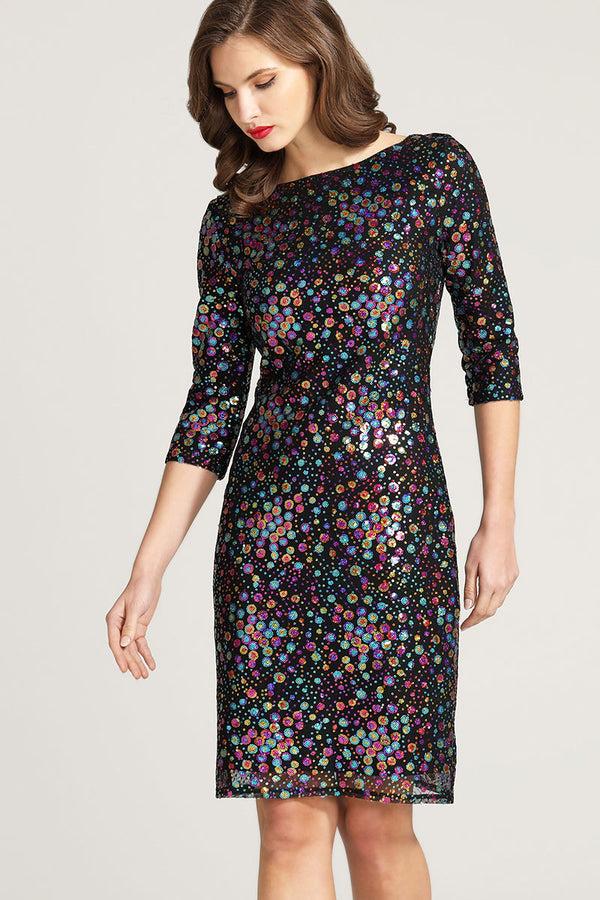 hot squash Knee-length Sequin Dress with Sleeves Colourful Dots