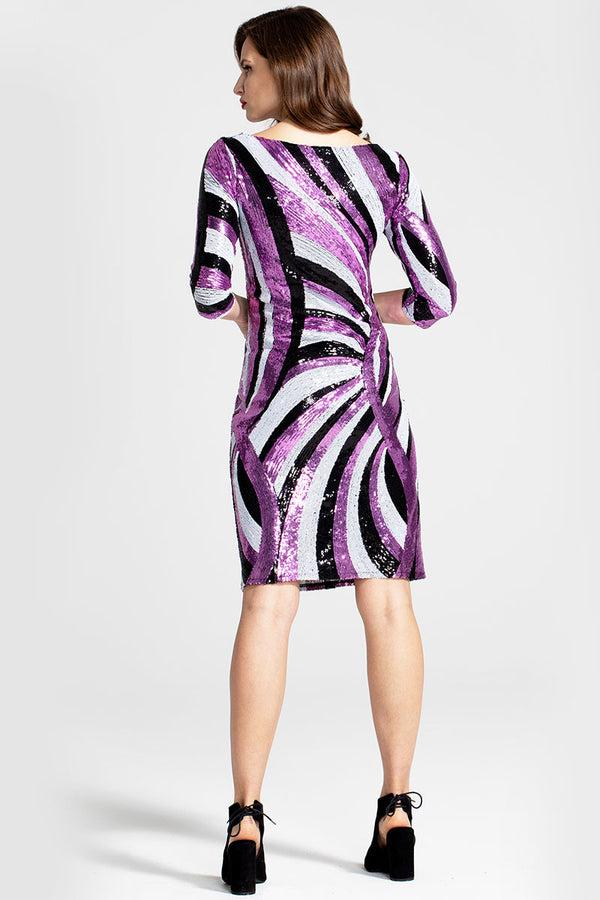 Hot Squash Knee-length Sequin Dress With Sleeves Pink Swirls