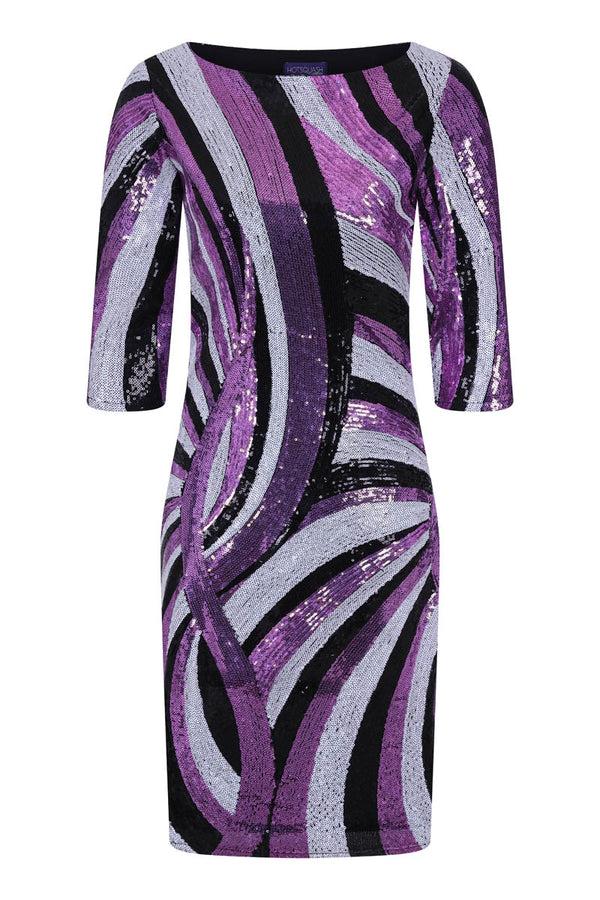 Hot Squash Knee-length Sequin Dress With Sleeves Pink Swirls