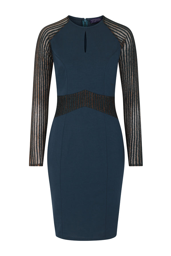Hot Squash Lace Sleeve Keyhole Detail Dress Woodland Teal