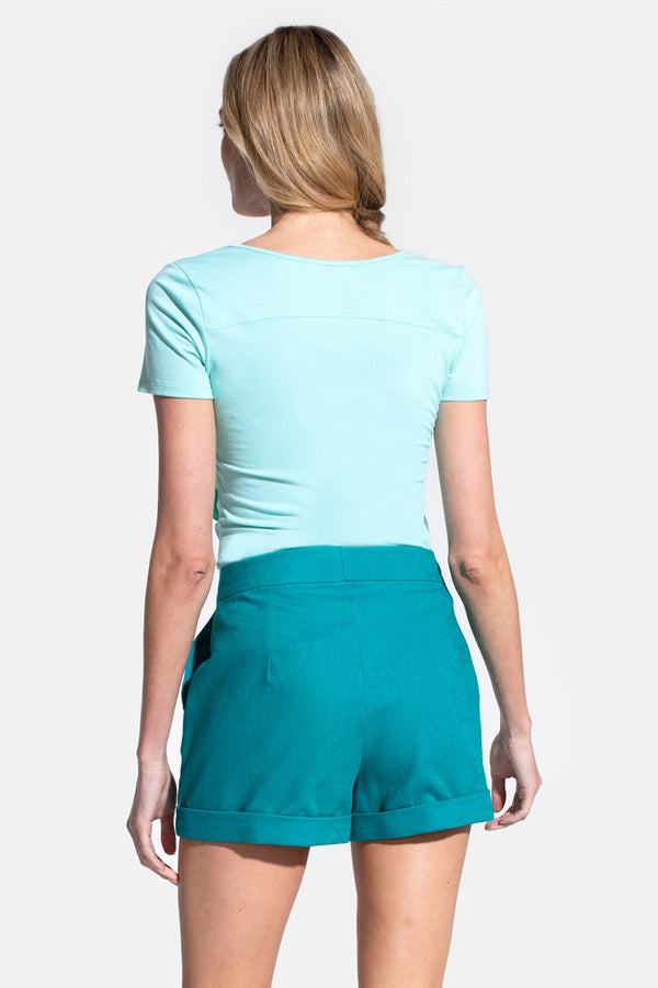 Hot Squash Linen Tailored Shorts With Pocket Dark Mint