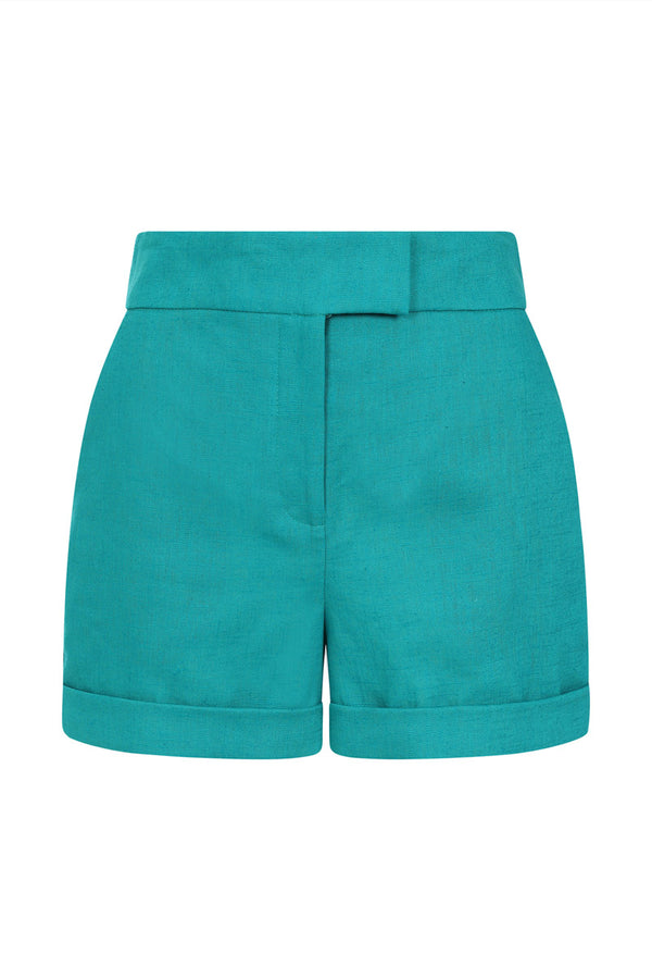 Hot Squash Linen Tailored Shorts With Pocket Dark Mint