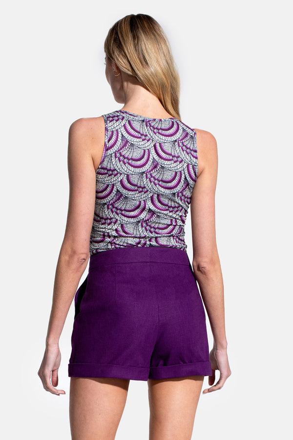 Hot Squash Linen Tailored Shorts With Pocket Purple