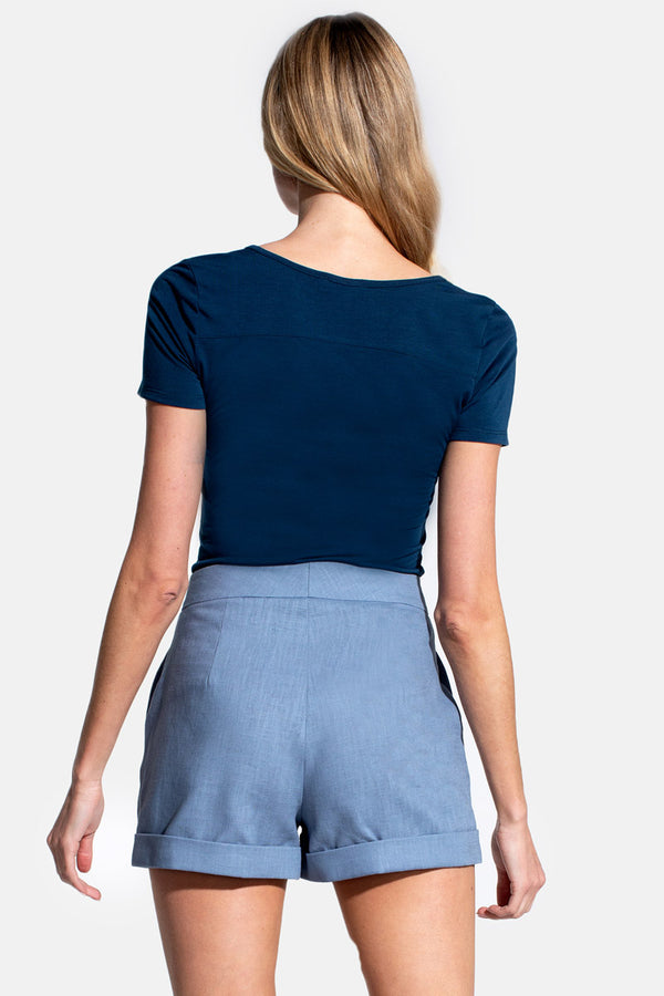 Hot Squash Linen Tailored Shorts With Pocket Woodblue