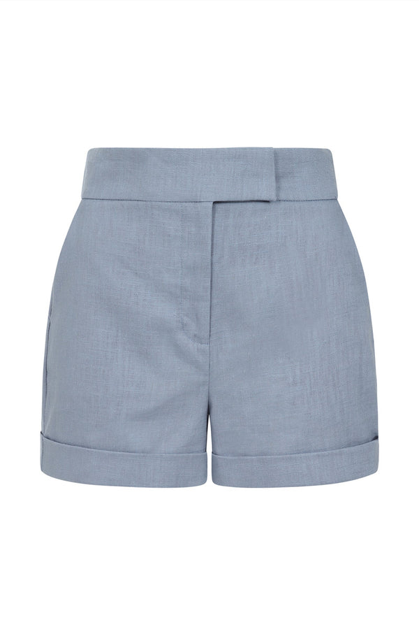 Hot Squash Linen Tailored Shorts With Pocket Woodblue