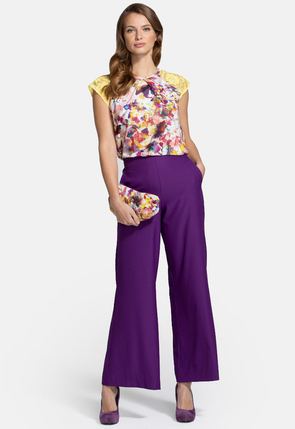 Hot Squash Luxe-Lounge Wide Leg Crepe Trouser Purple