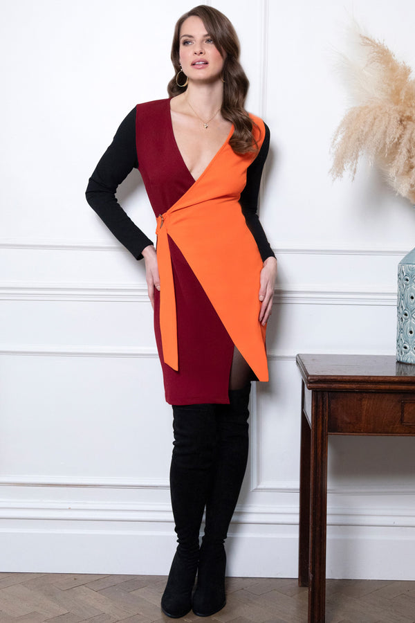 Hot Squash Mini Trench Dress With Buckle Tie Orange / Wine