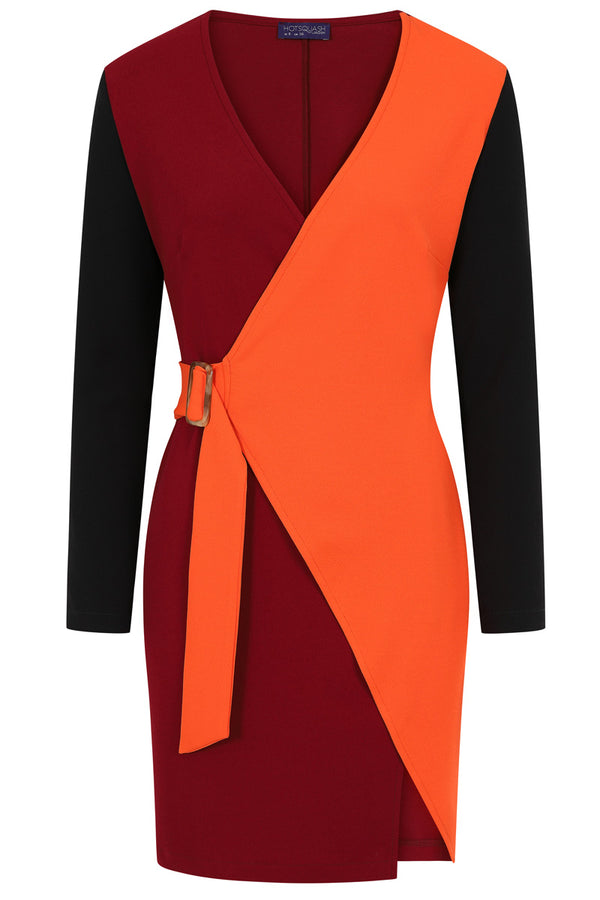 Hot Squash Mini Trench Dress With Buckle Tie Orange / Wine