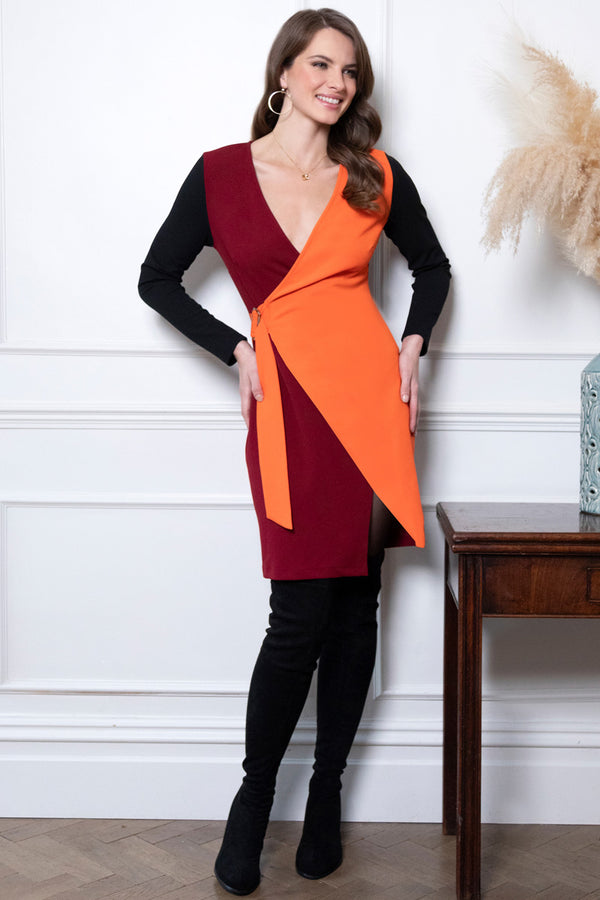 hot squash Mini Trench Dress with Buckle Tie Orange / Wine