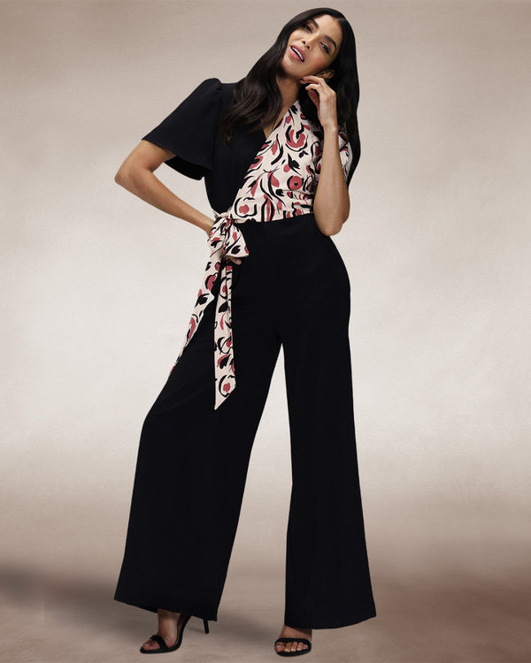 Hot Squash Overwrap Print Jumpsuit Cream / Pink Poppies