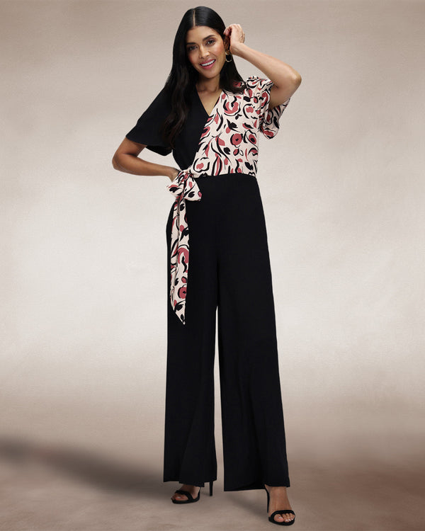 Hot Squash Overwrap Print Jumpsuit Cream / Pink Poppies