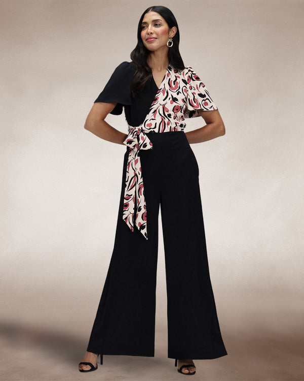 Hot Squash Overwrap Print Jumpsuit Cream / Pink Poppies