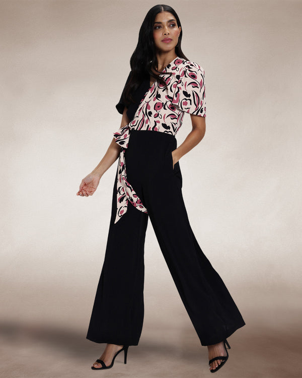 hot squash Overwrap Print Jumpsuit Cream / Pink Poppies