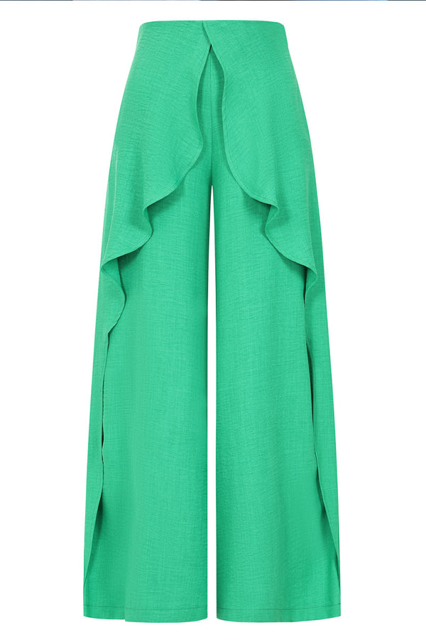 Hot Squash Palazzo Pants With Side Frill Bright Green