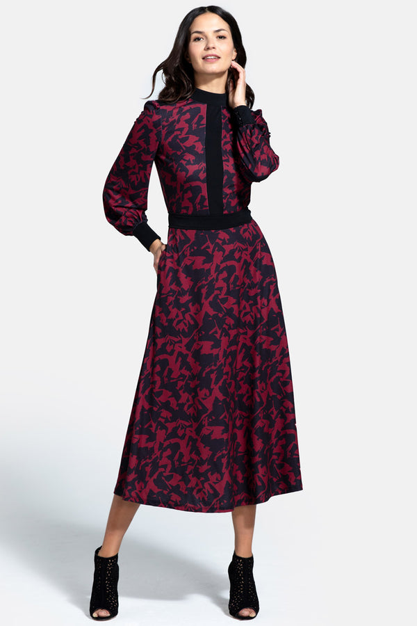 Hot Squash Panelled Midi Dress Camouflage Print Burgundy