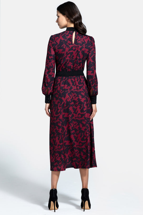 Hot Squash Panelled Midi Dress Camouflage Print Burgundy