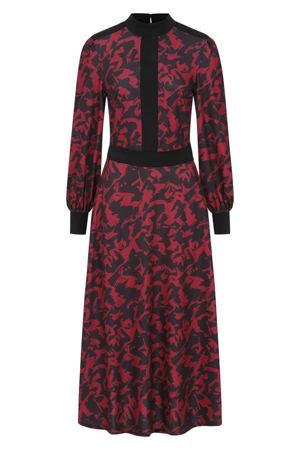 Hot Squash Panelled Midi Dress Camouflage Print Burgundy