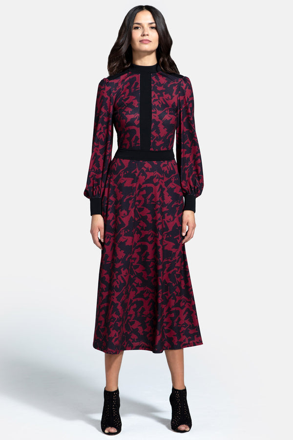hot squash Panelled Midi Dress Camouflage Print Burgundy