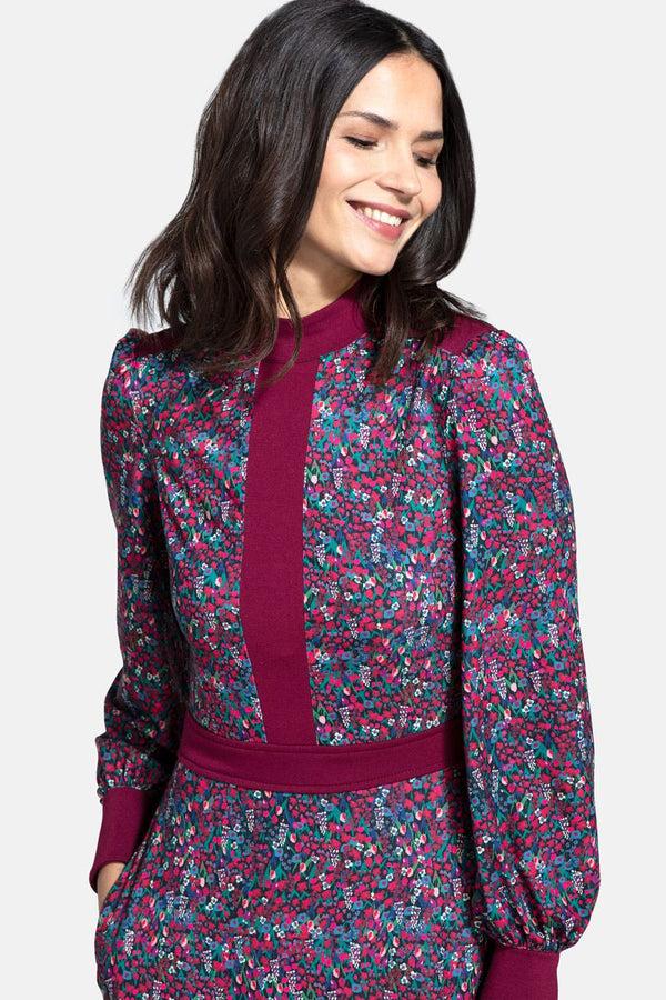 hot squash Panelled Midi Dress Ditsy Print Burgundy