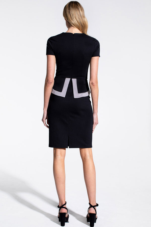Hot Squash Peplum Dress With Contrast Trim Black And Grey