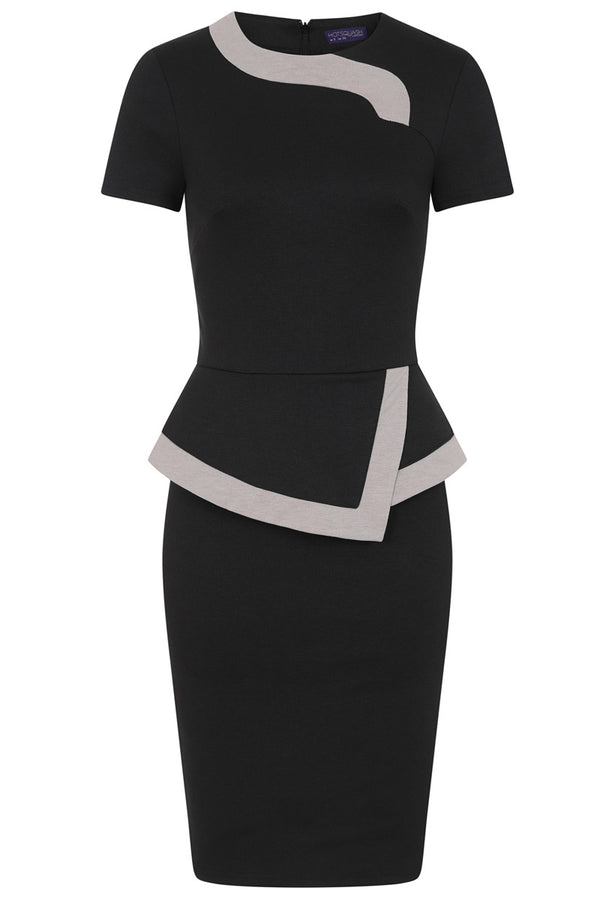 Hot Squash Peplum Dress With Contrast Trim Black And Grey