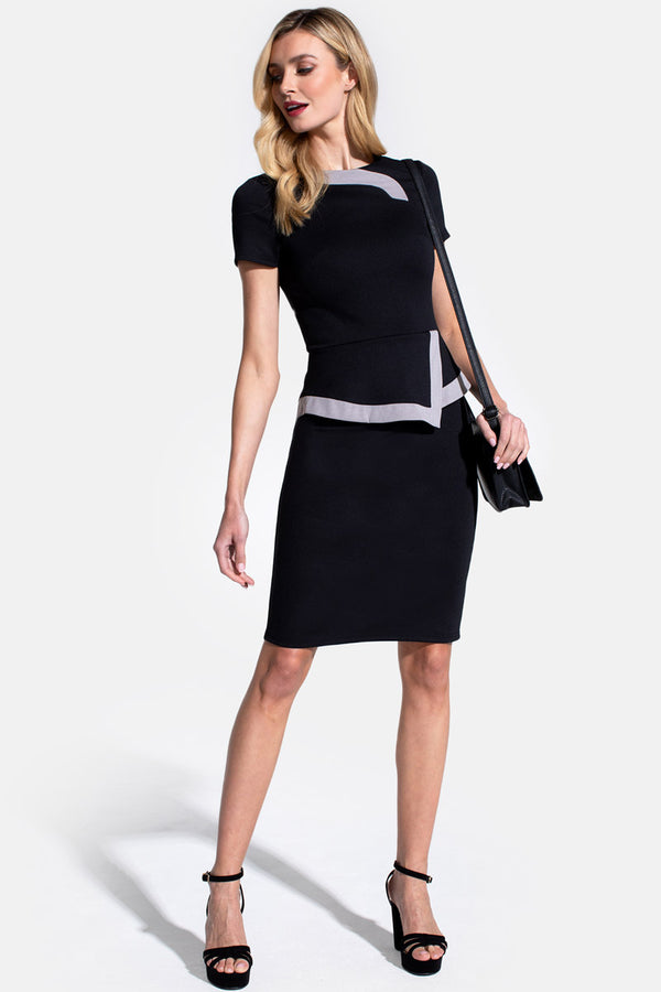 hot squash Peplum Dress with Contrast Trim Black and Grey