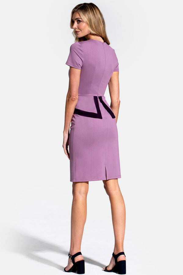 Hot Squash Peplum Dress With Contrast Trim Grape With Damson