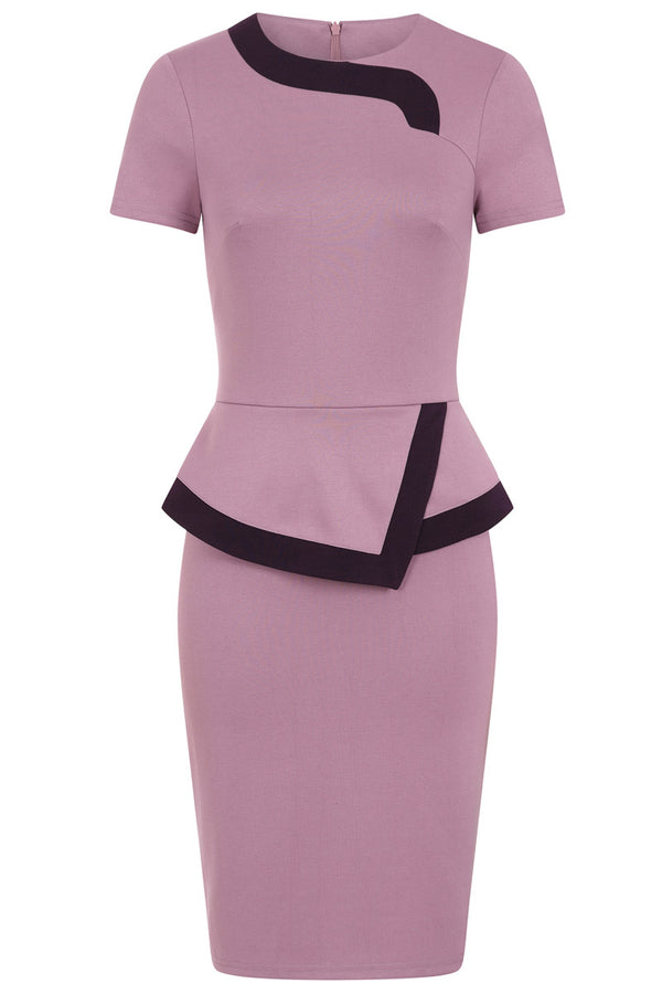 Hot Squash Peplum Dress With Contrast Trim Grape With Damson