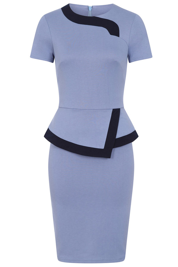 Hot Squash Peplum Dress With Contrast Trim Woodblue With Navy