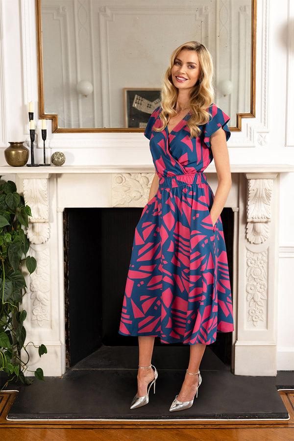 hot squash Petite Chiffon Midi Dress Matisse Print Teal/Pink